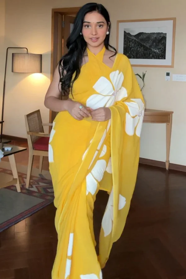 Yellow Fancy 1 Minute Ready To Wear Saree